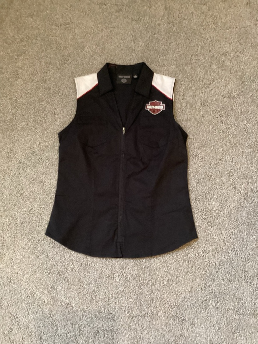 Harley-Davidson Black Sleeveless Zip-Up Vest with White Shoulder Panels